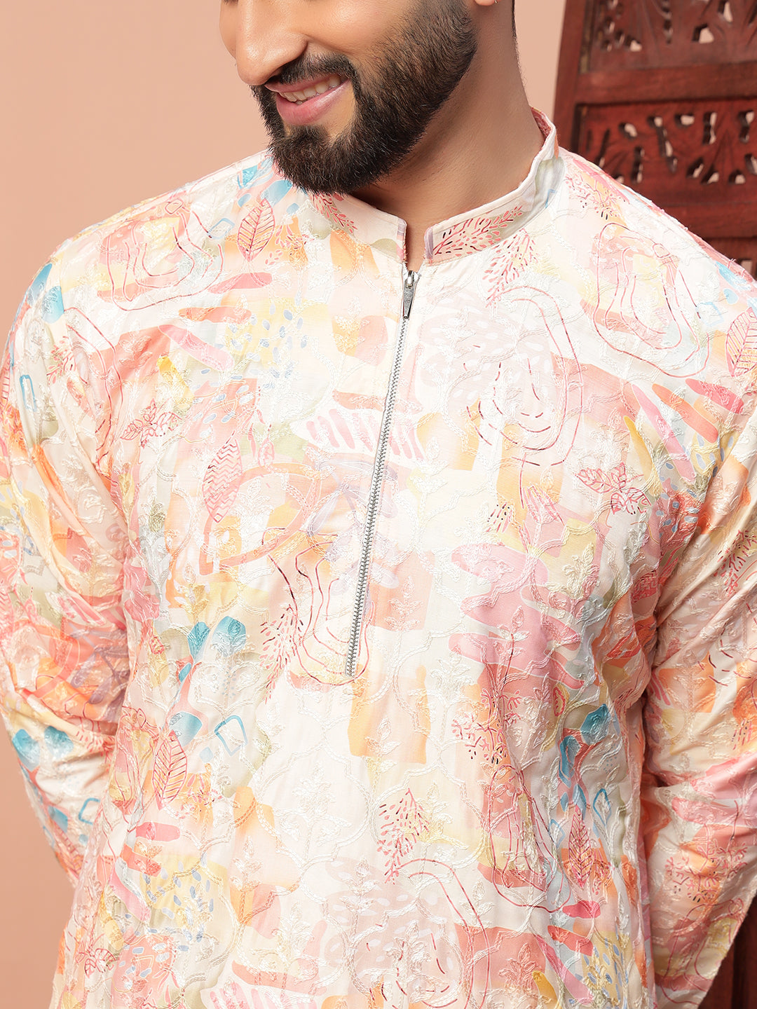 Orange Zipper Kurta Set