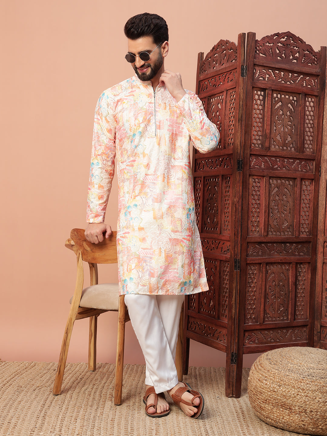 Orange Zipper Kurta Set