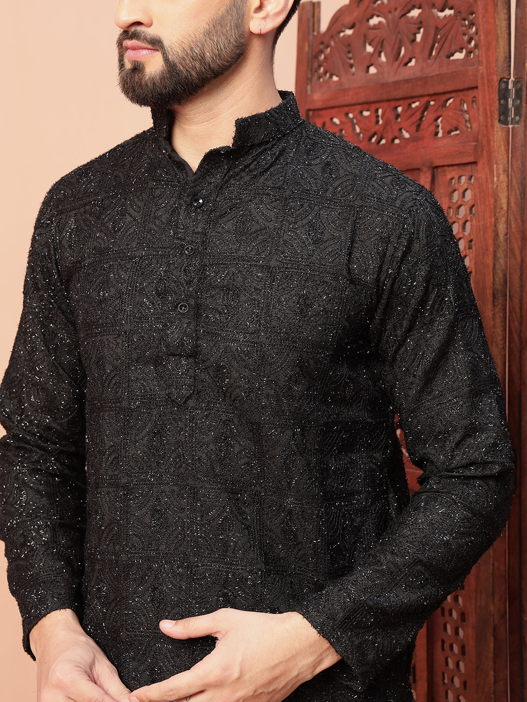 Solid Black Premium Embroidery Kurta