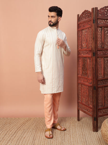 Peach White Kurta Set