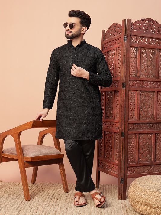 Solid Black Premium Embroidery Kurta