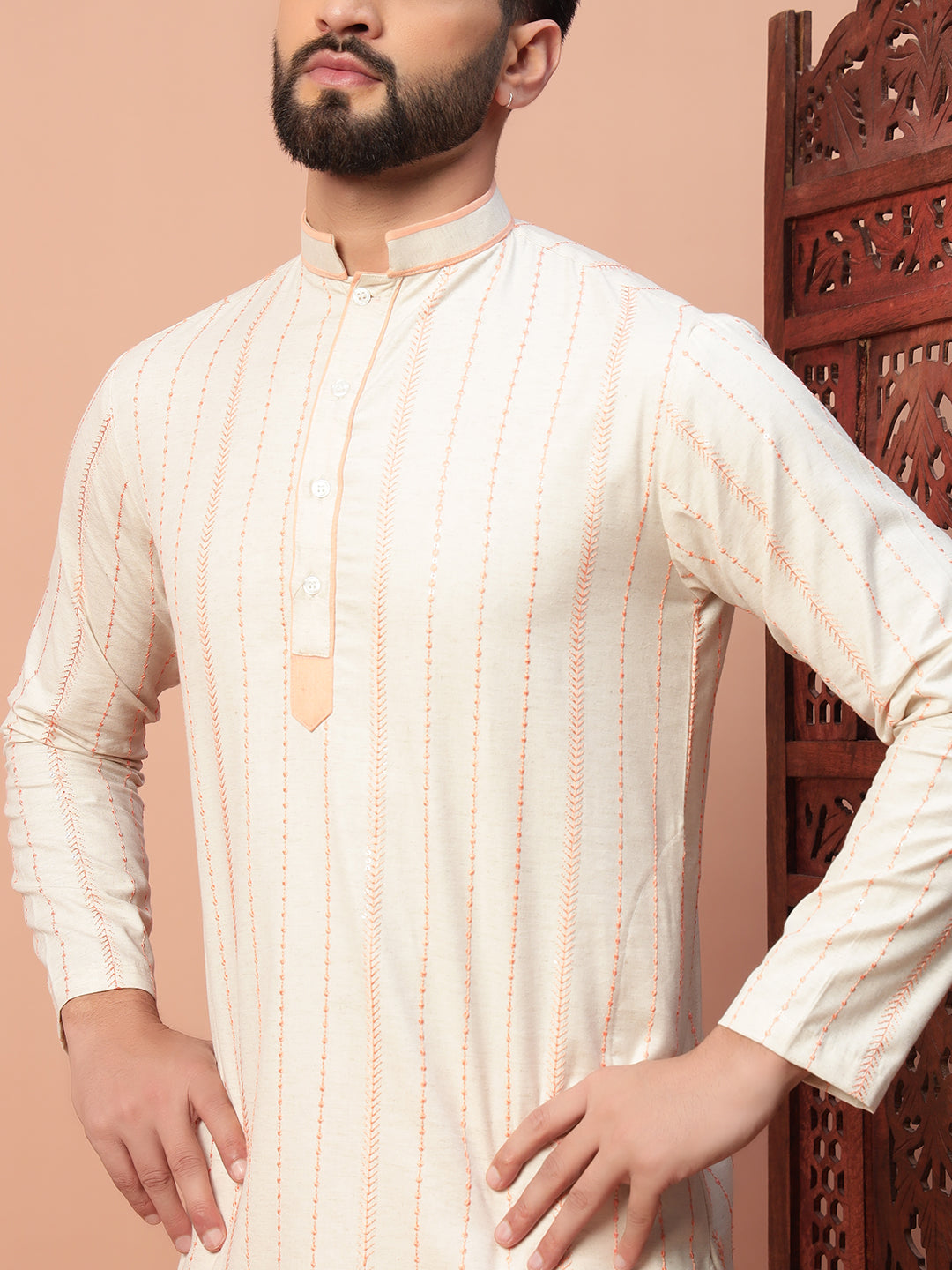 Peach White Kurta Set