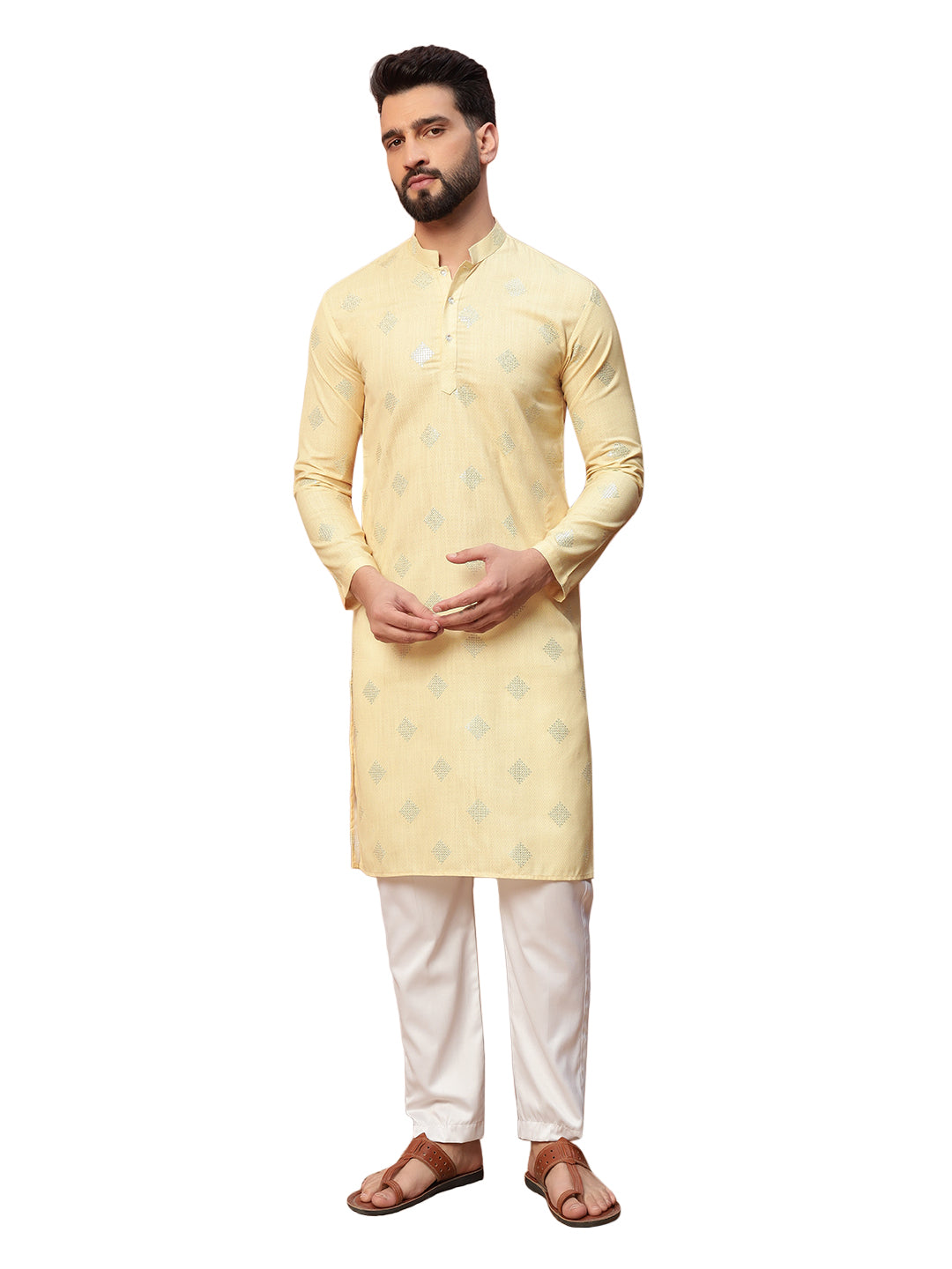 Yellow White Kurta Set