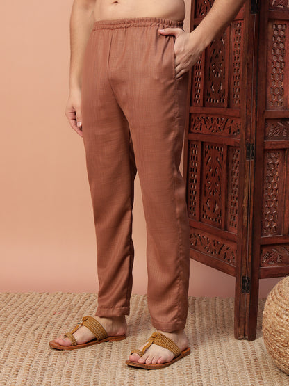 Natural Fabric with Brown Butta Embroidery on Natural Cotton kurta set