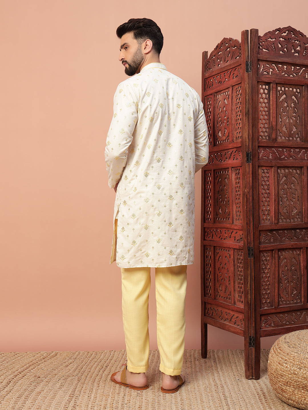 Natural Fabric with Yellow Butta Embroidery 100% Natural cotton kurta set