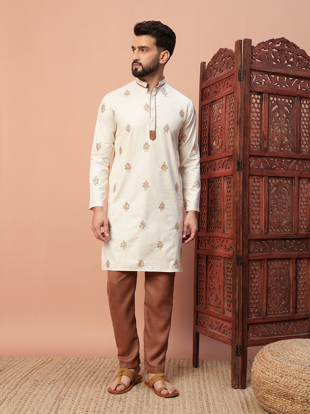 Brown & White Kurta Set