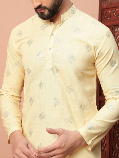 Yellow White Linen Kurta Set