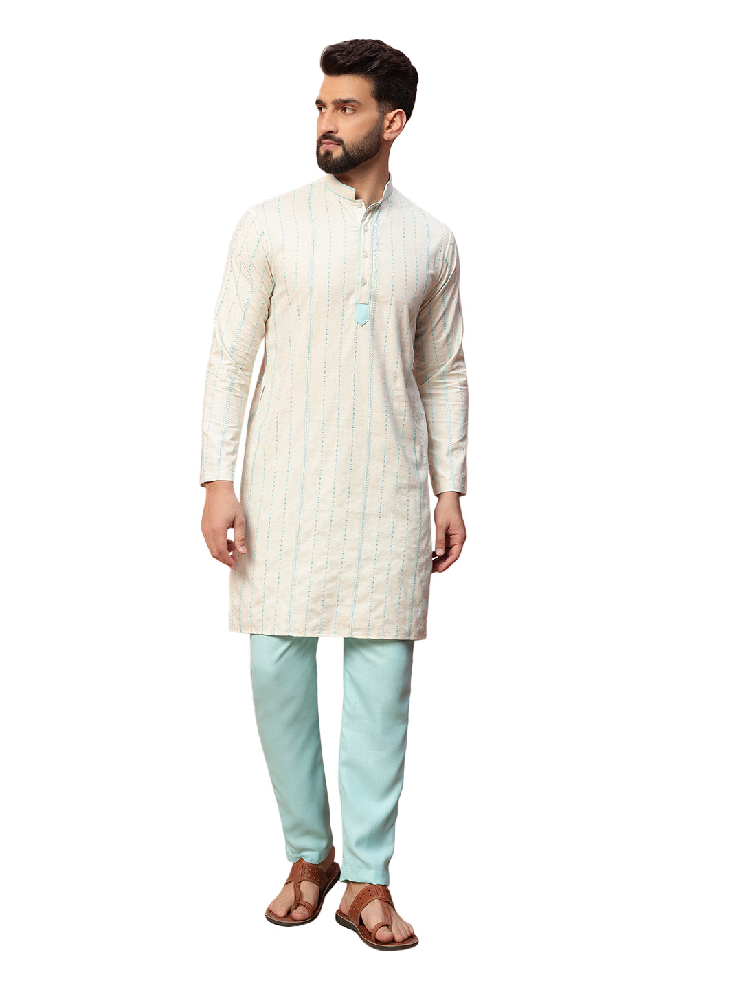 Blue and White Kurta Set