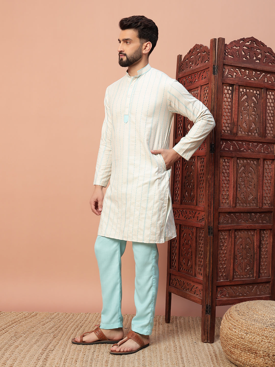 Blue and White Kurta Set