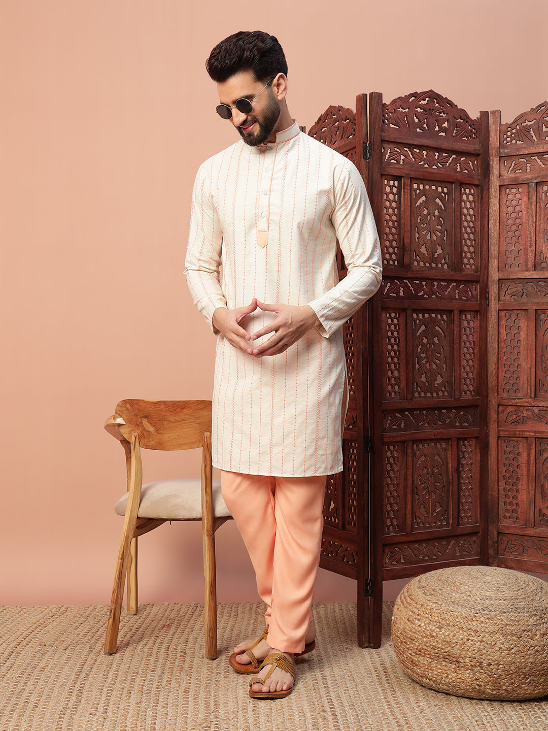 Peach White Kurta Set