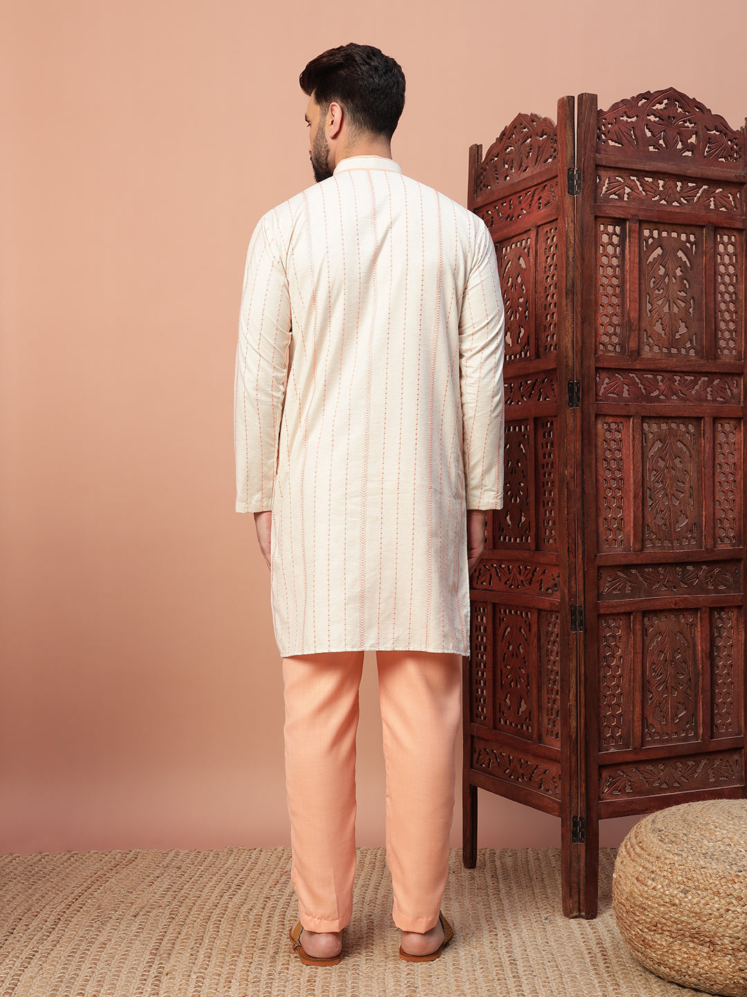 Peach Embroidery on 100% Natural Cotton Fabric kurta set