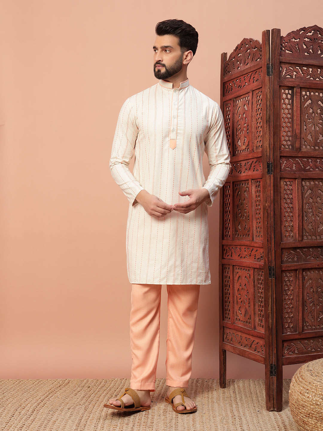 Peach White Kurta Set