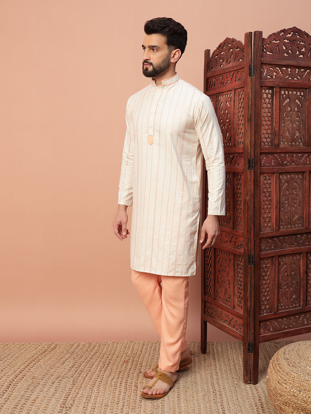 Peach Embroidery on 100% Natural Cotton Fabric kurta set