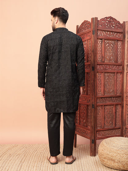 Solid Black Premium Embroidery Kurta