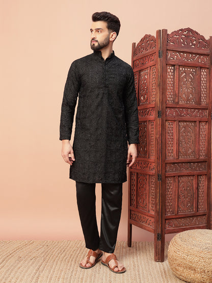 Solid Black Premium Embroidery Kurta