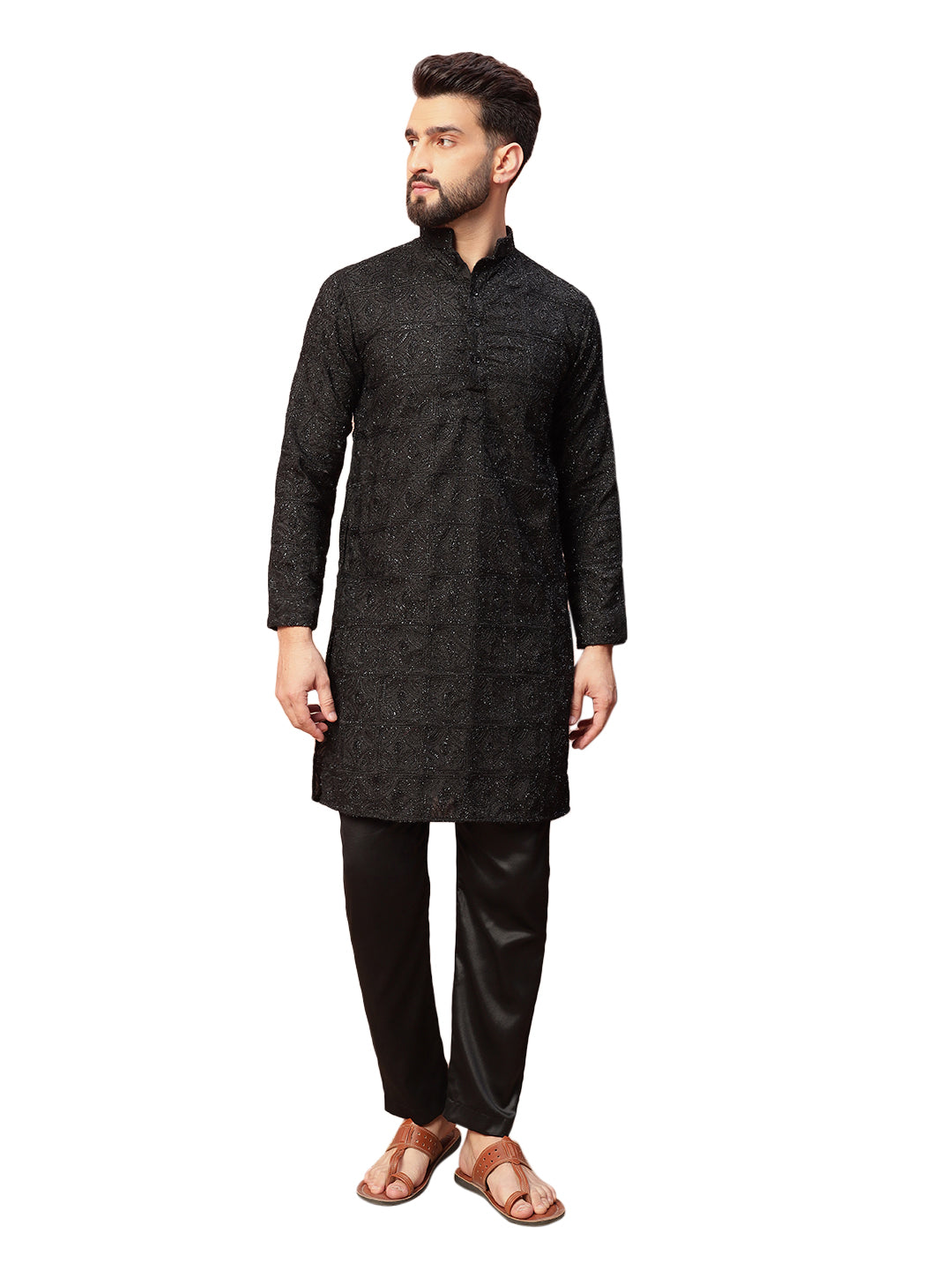 Solid Black Premium Embroidery Kurta