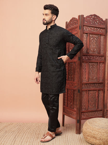 Solid Black Premium Embroidery Kurta