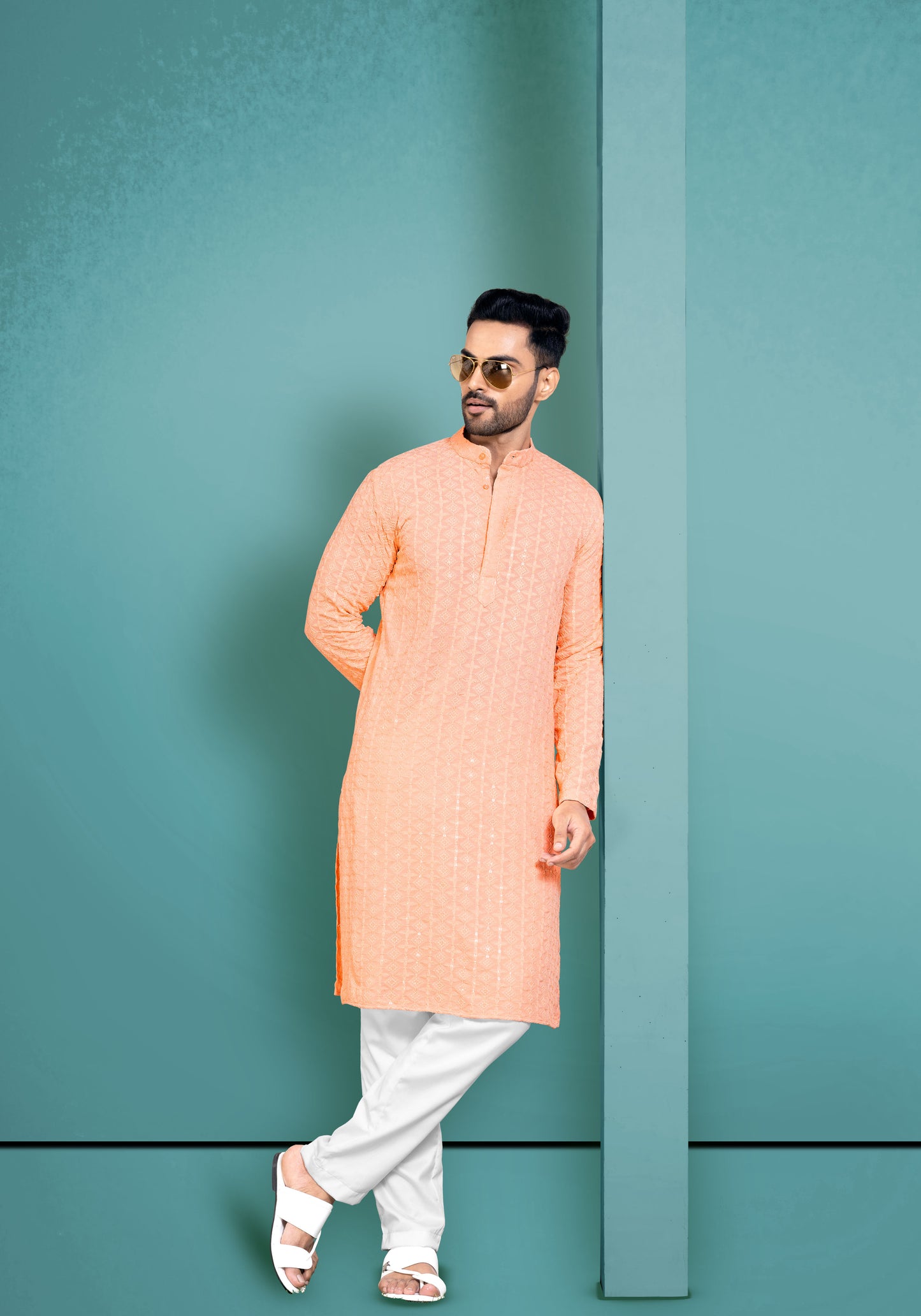 Pastel Peach Chikankari Kurta