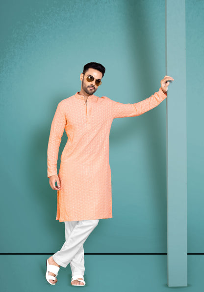 Pastel Peach Chikankari Kurta