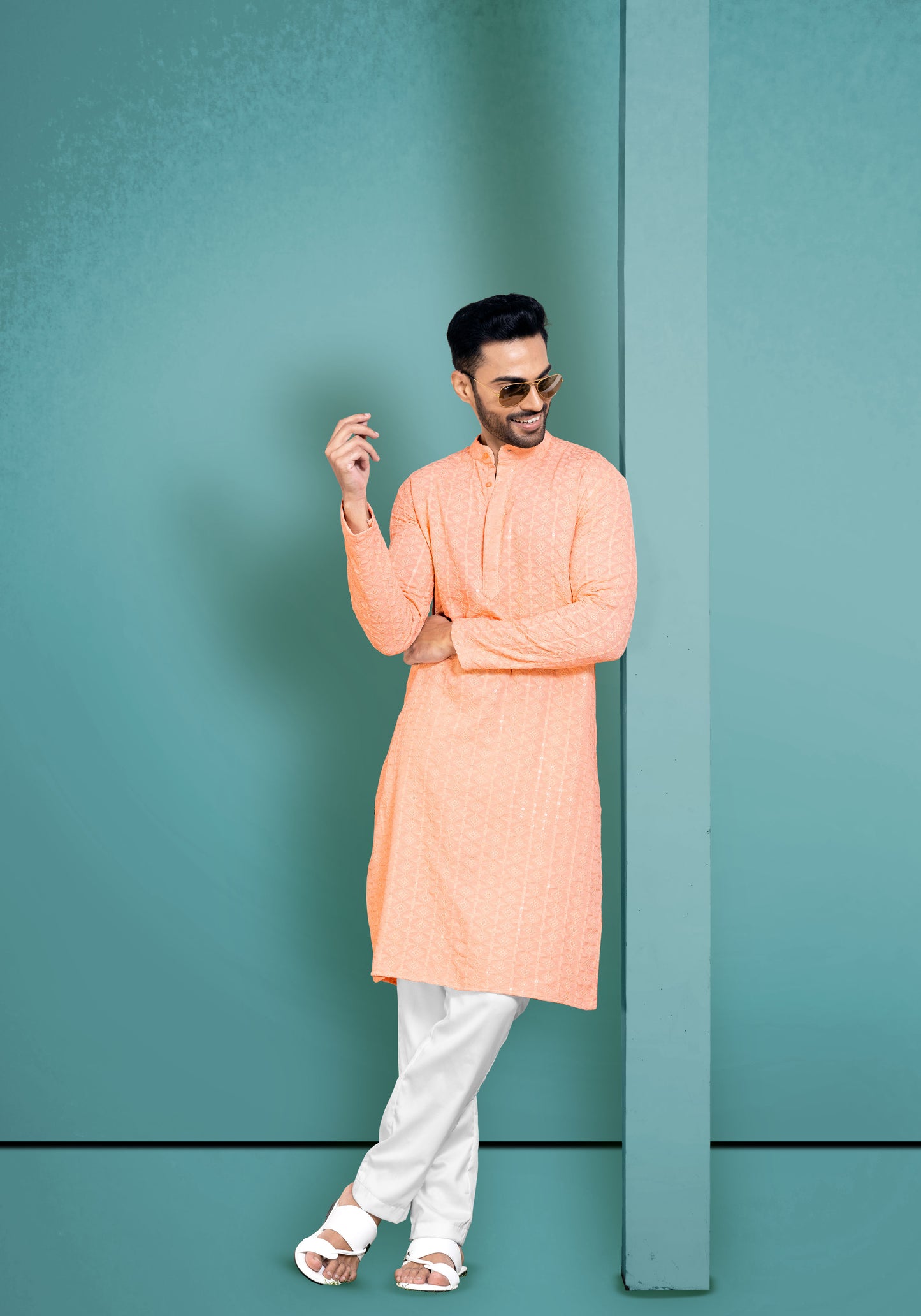 Pastel Peach Chikankari Kurta