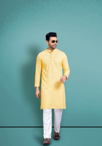 Pastel Yellow Chikankari Kurta