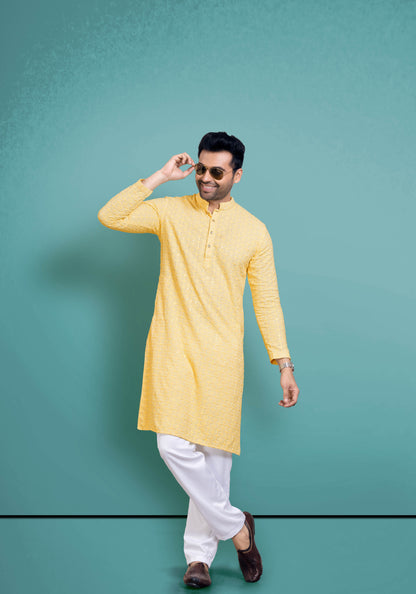 Pastel Yellow Chikankari Kurta