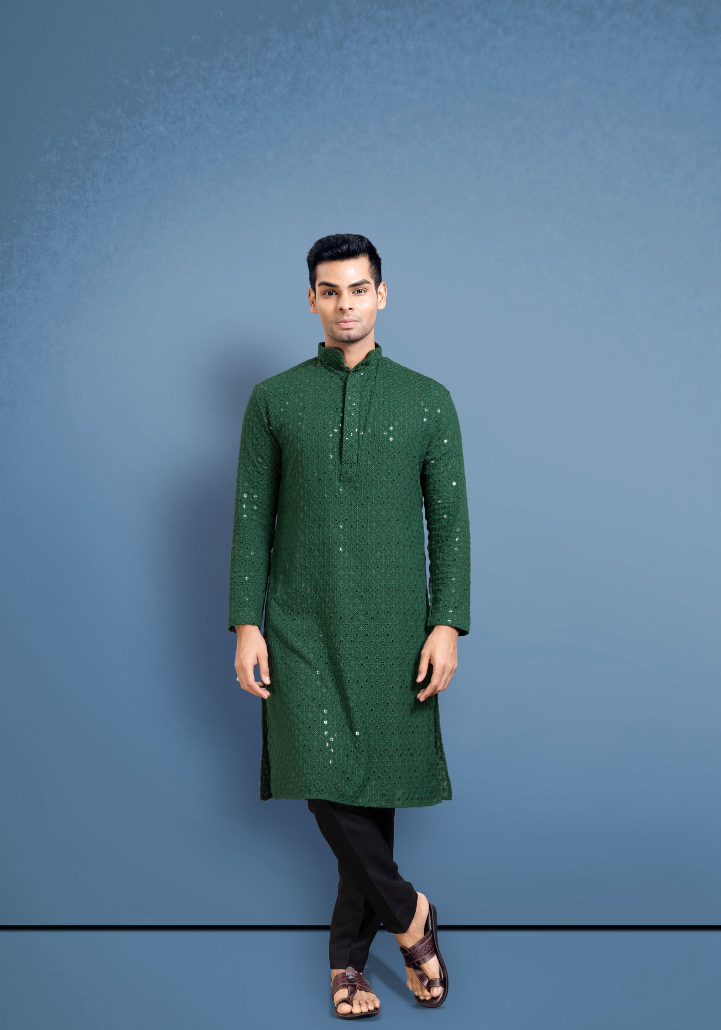 Bottle Green Lucknowi Kurta