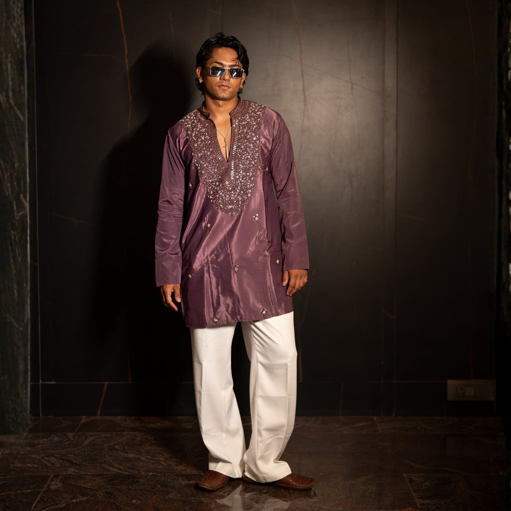 The Feroze Embroidered Kurta Set (Dark wine)