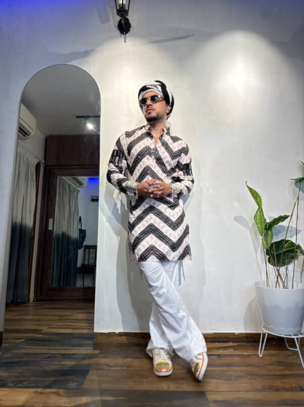 White/Black Bandhani Printed Kurta Plus Dupatta Set