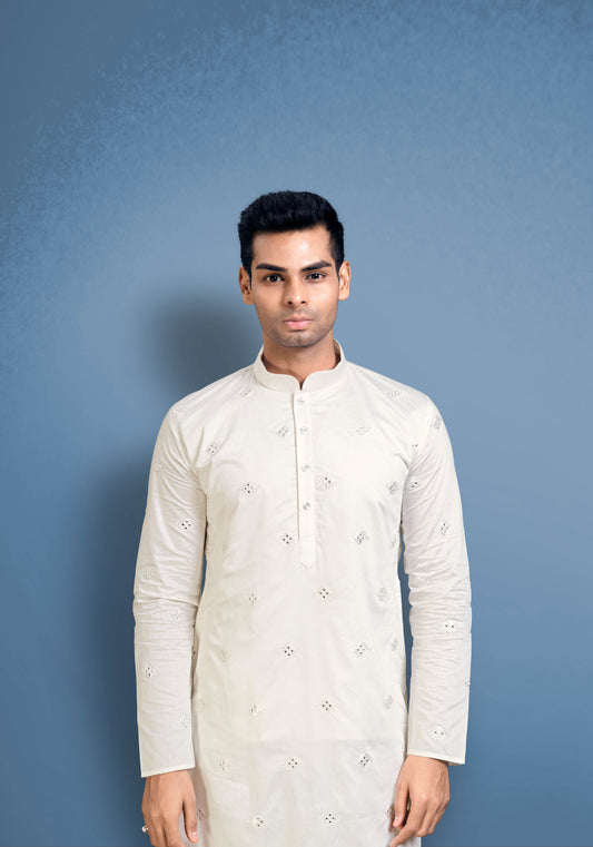 White Mirror Butta Kurta Set