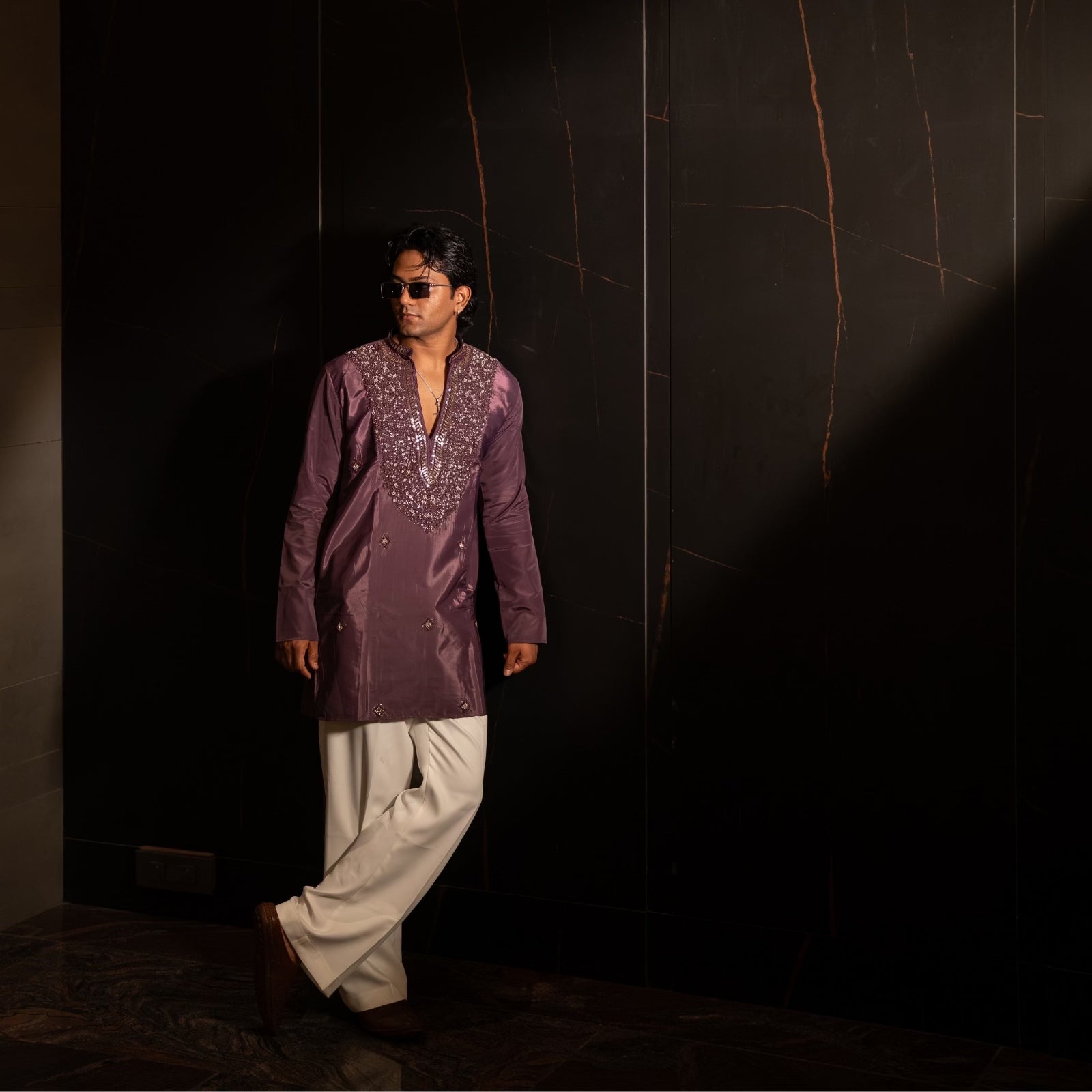 The Feroze Embroidered Kurta Set (Dark wine)