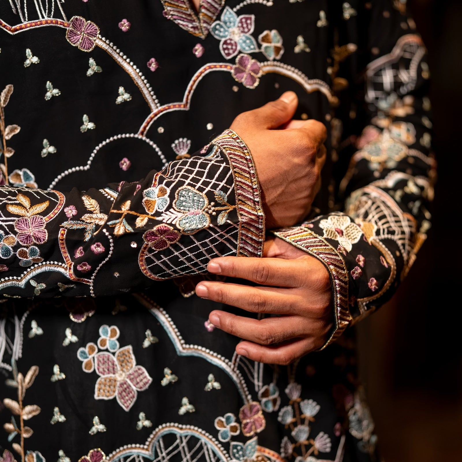 The Nakshatra Embroidered Kurta (Midnight Onyx &Multi-Hued Jali)