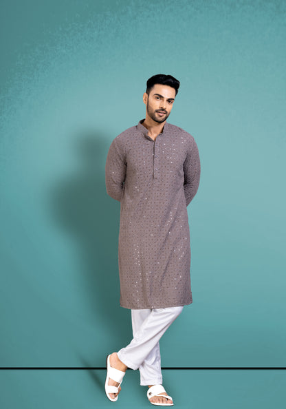 Unique Grey Chikankari Cotton Kurta