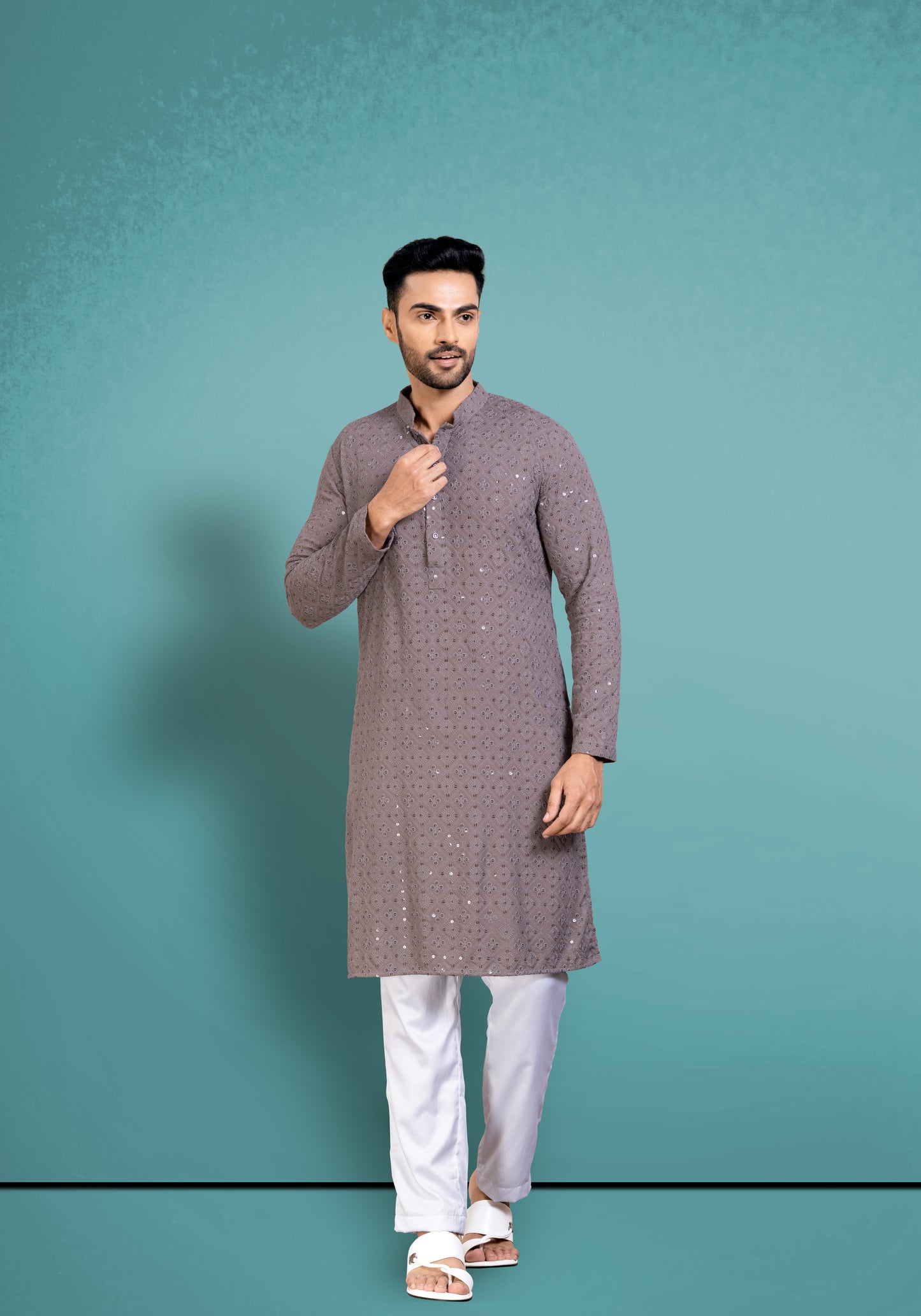 Unique Grey Chikankari Cotton Kurta