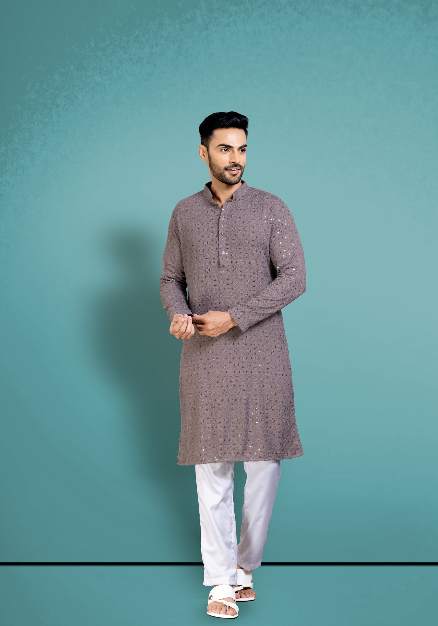 Unique Grey Chikankari Cotton Kurta