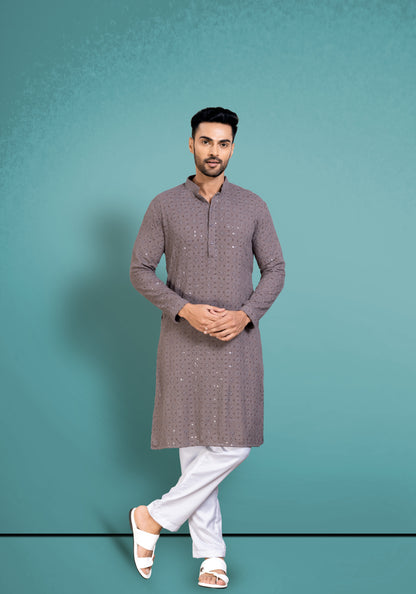 Unique Grey Chikankari Cotton Kurta