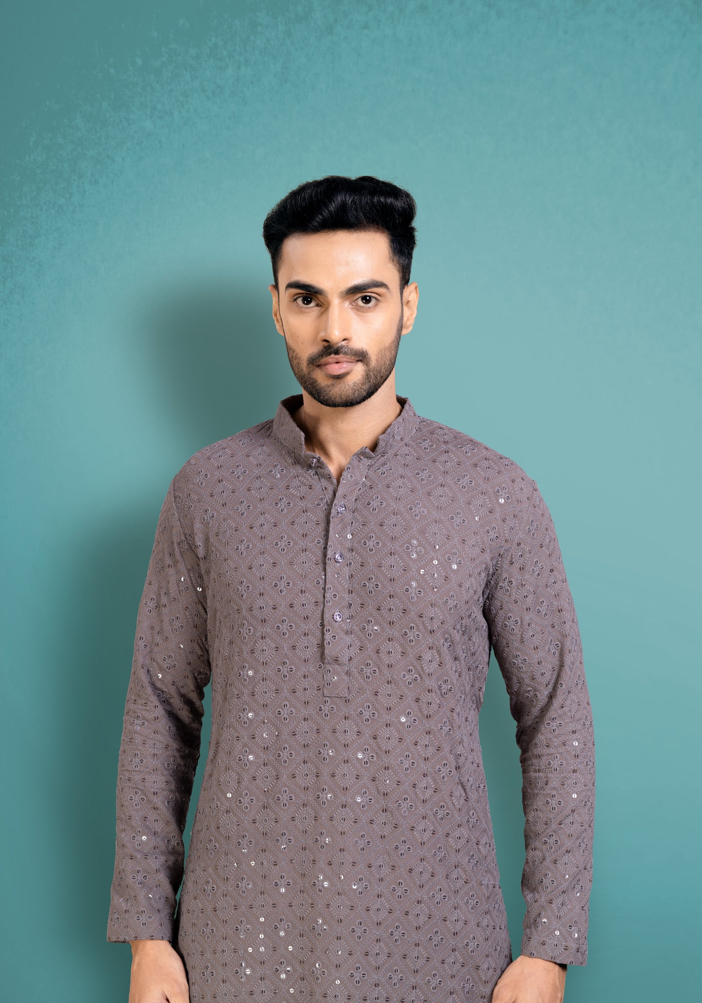 Unique Grey Chikankari Cotton Kurta