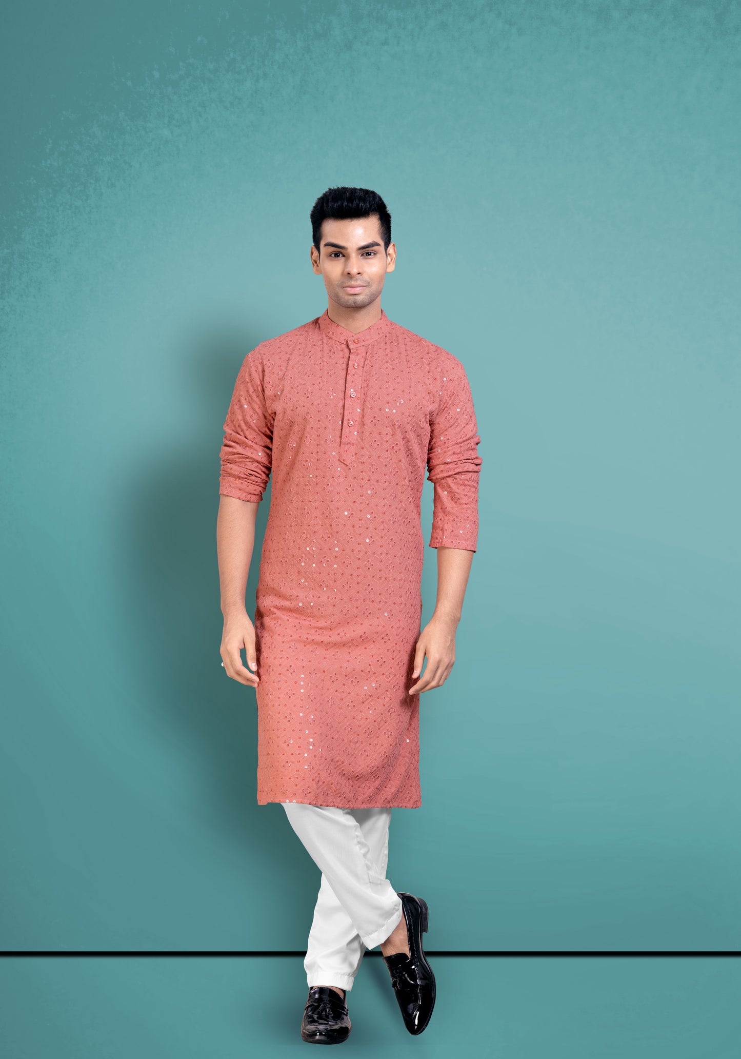 Rustic chikankari cotton kurta