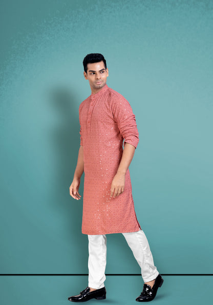 Rustic chikankari cotton kurta