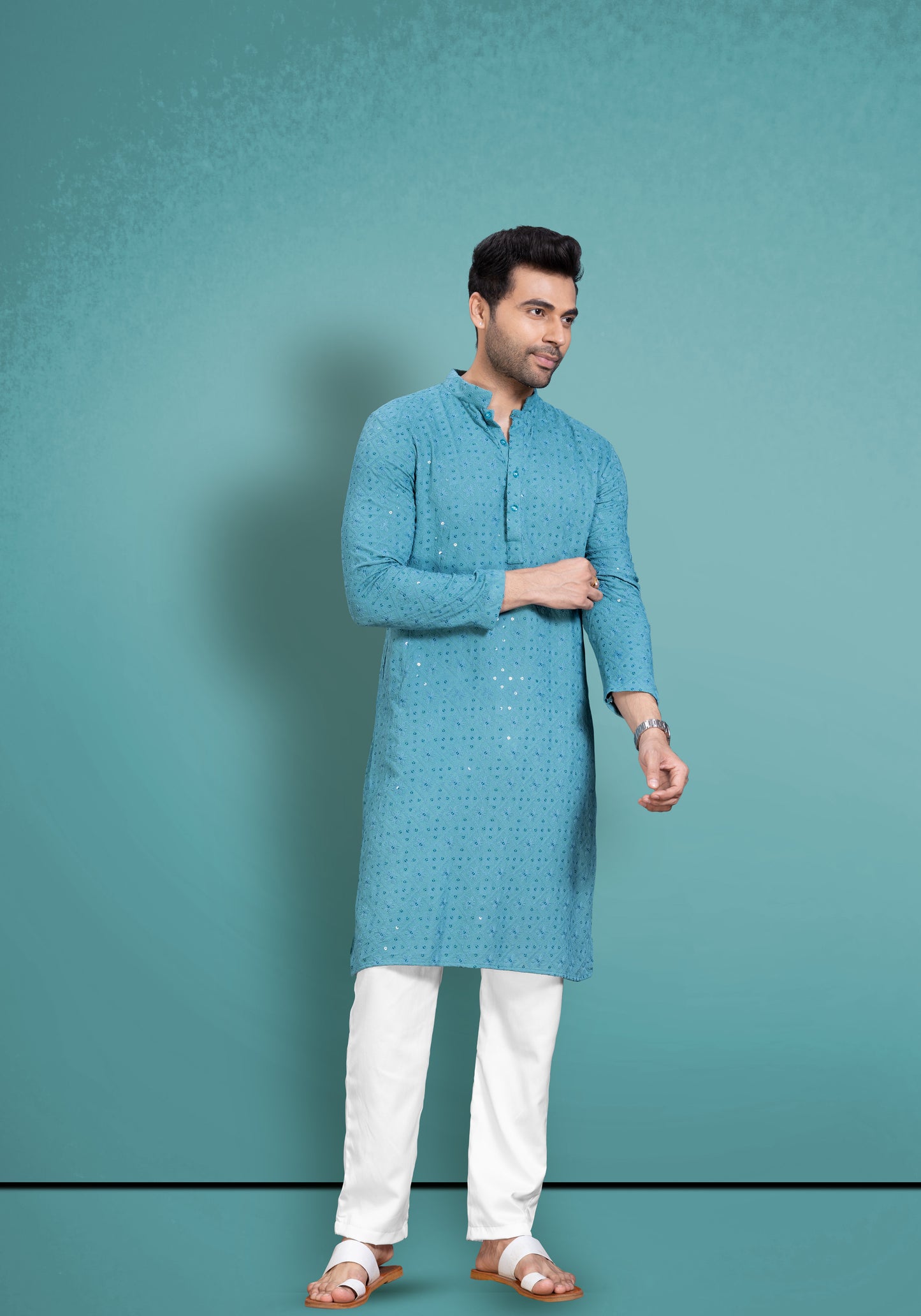 Teal Blue chikankari cotton kurta