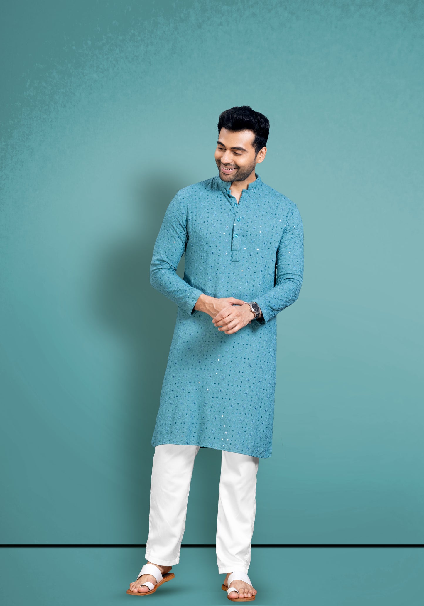 Teal Blue chikankari cotton kurta