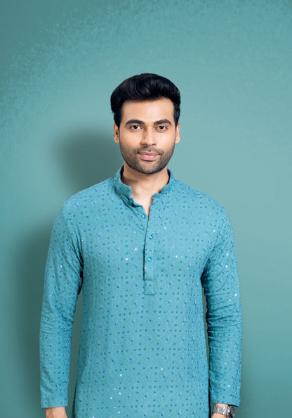 Teal Blue chikankari cotton kurta