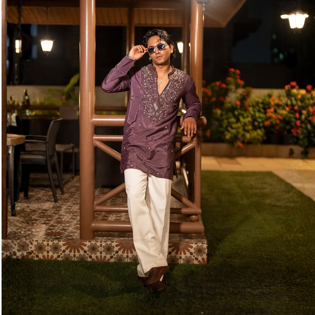 The Feroze Embroidered Kurta Set (Dark wine)