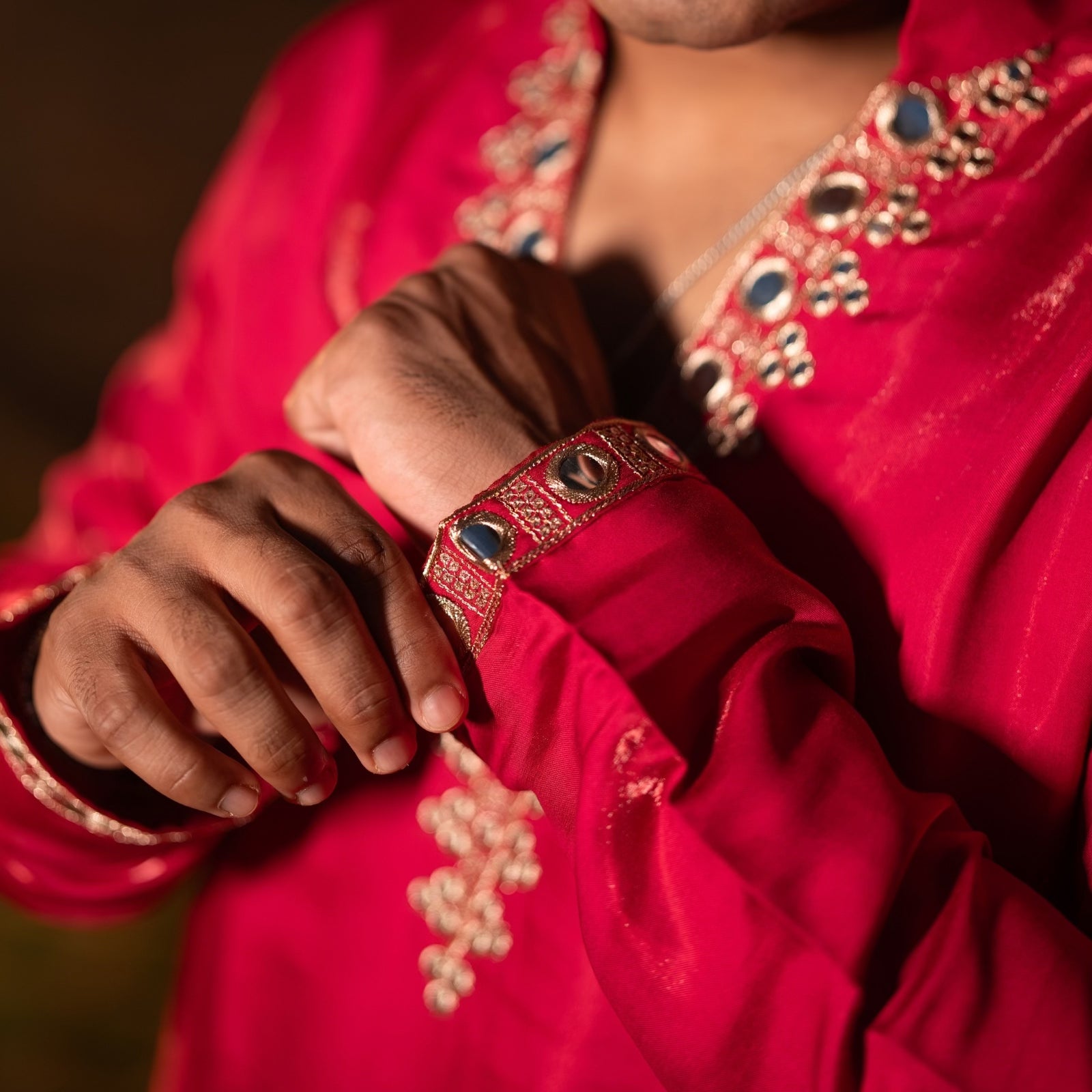The Mehrab Embroidered Kurta Set (Ruby Crimson &Gold)