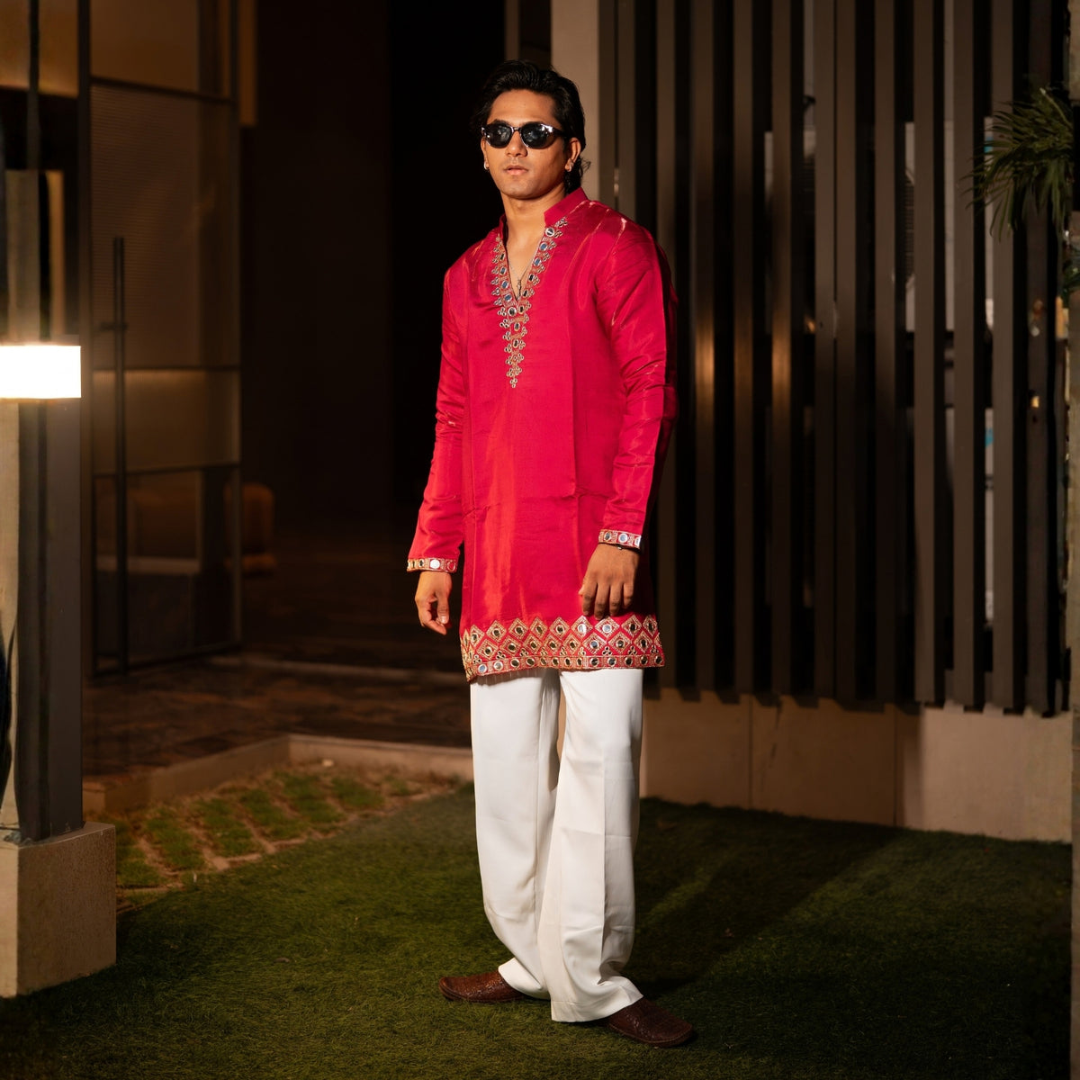 The Mehrab Embroidered Kurta Set (Ruby Crimson &Gold)