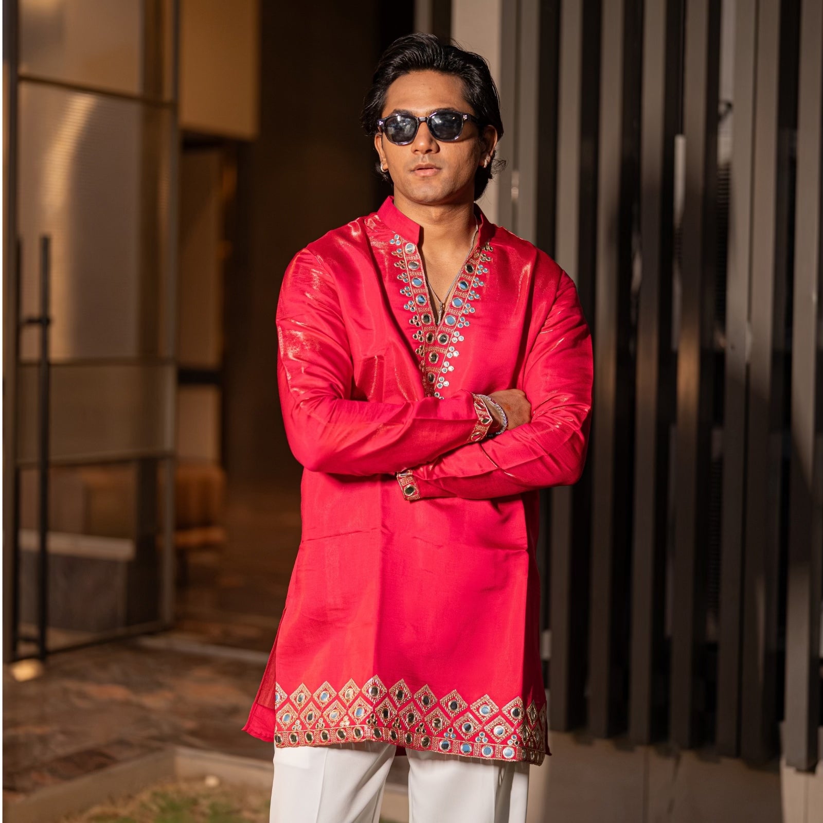 The Mehrab Embroidered Kurta Set (Ruby Crimson &Gold)