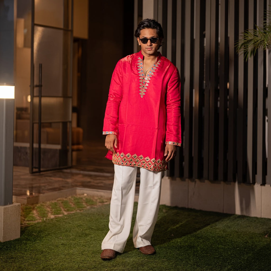 The Mehrab Embroidered Kurta Set (Ruby Crimson &Gold)