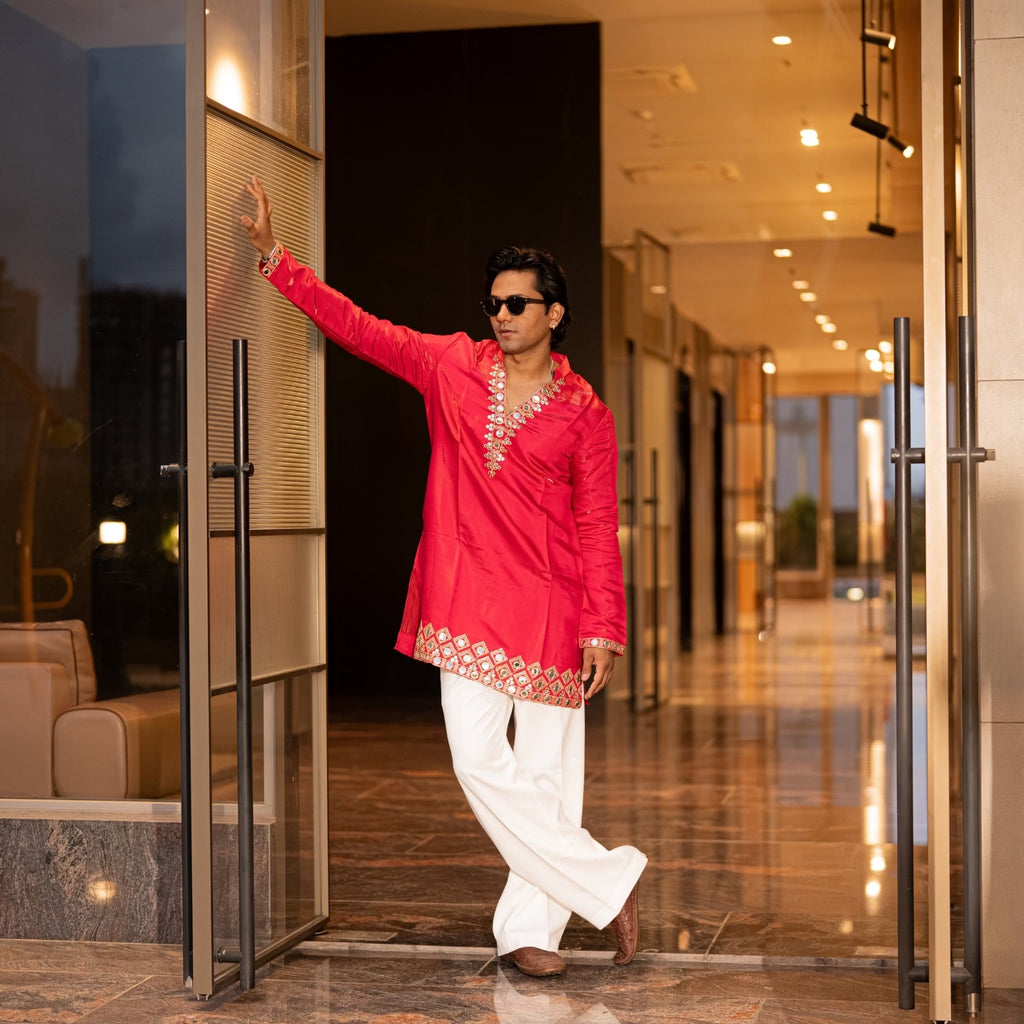The Mehrab Embroidered Kurta Set (Ruby Crimson &Gold)