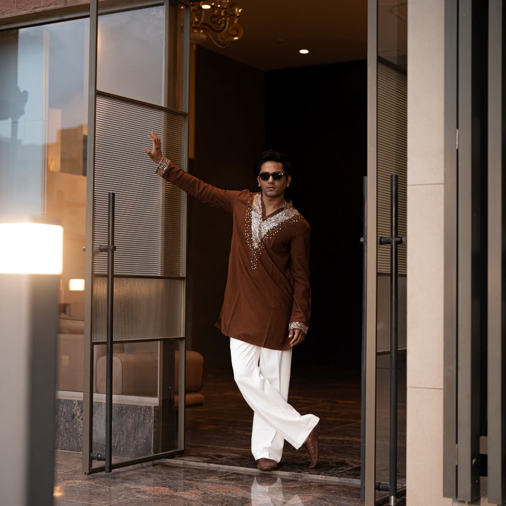 The Ranveer Embroidered Kurta Set (Rich Cocoa)