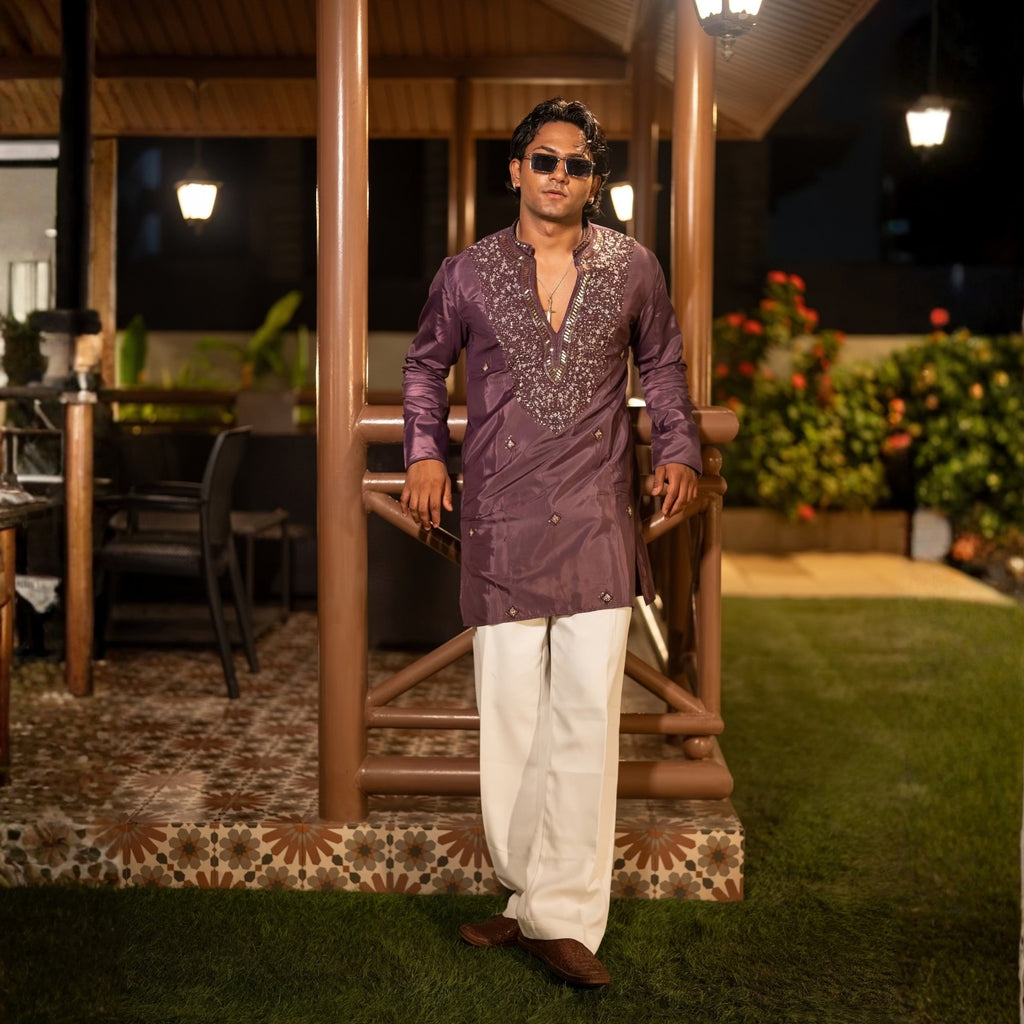 The Feroze Embroidered Kurta Set (Dark wine)